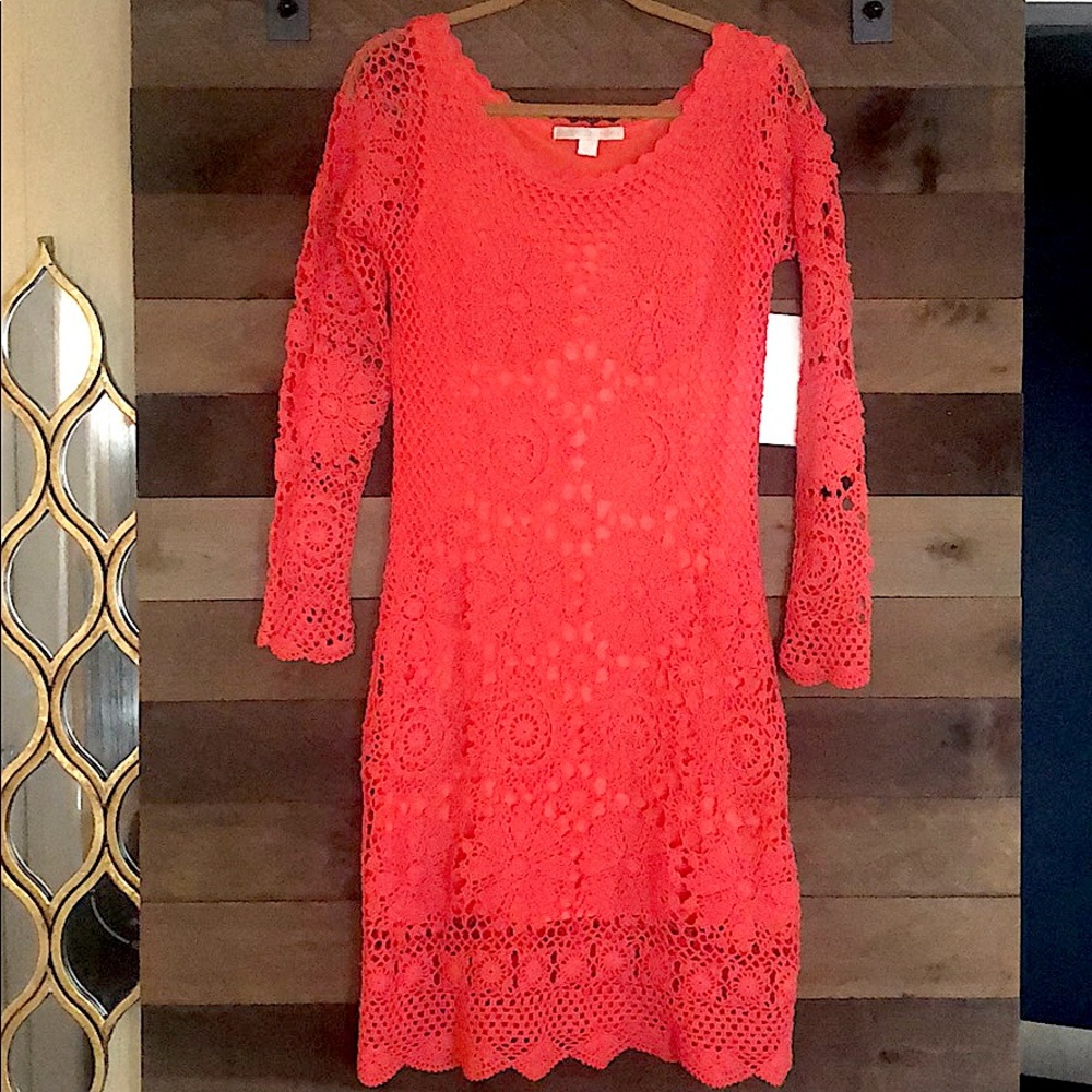NWT—Pink Boston Proper Crochet L/S Dress - Med